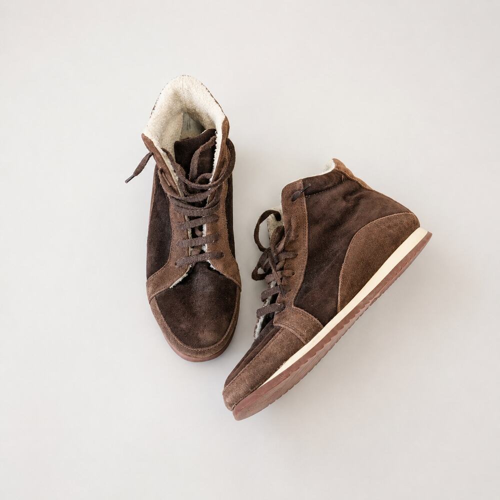 Loro Piana Suede Wedge Sneakers Boots Womens EU39.5/US8 Brown High Top Lace Up